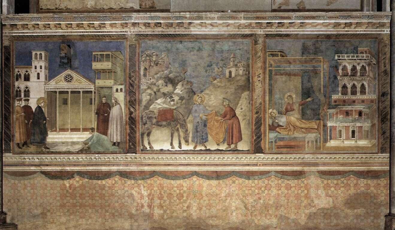 tre scene del ciclo delle Storie di san Francesco nella basilica superiore di Assisi