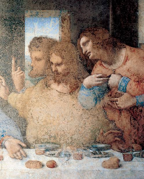 gruppo di apostoli alla sinistra di Cristo nell’Ultima Cena, con il dito alzato di Tommaso