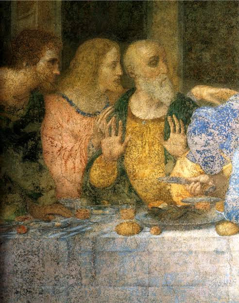 dettaglio dell’Ultima Cena in cui si vede la superficie pittorica consumata