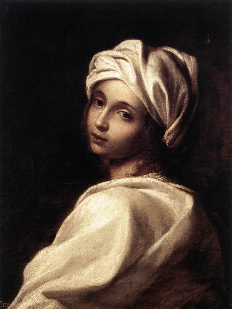 el supuesto retrato de Beatrice Cenci en el Palazzo Barberini, joven mujer con un paño blanco alrededor de la cabeza que se gira