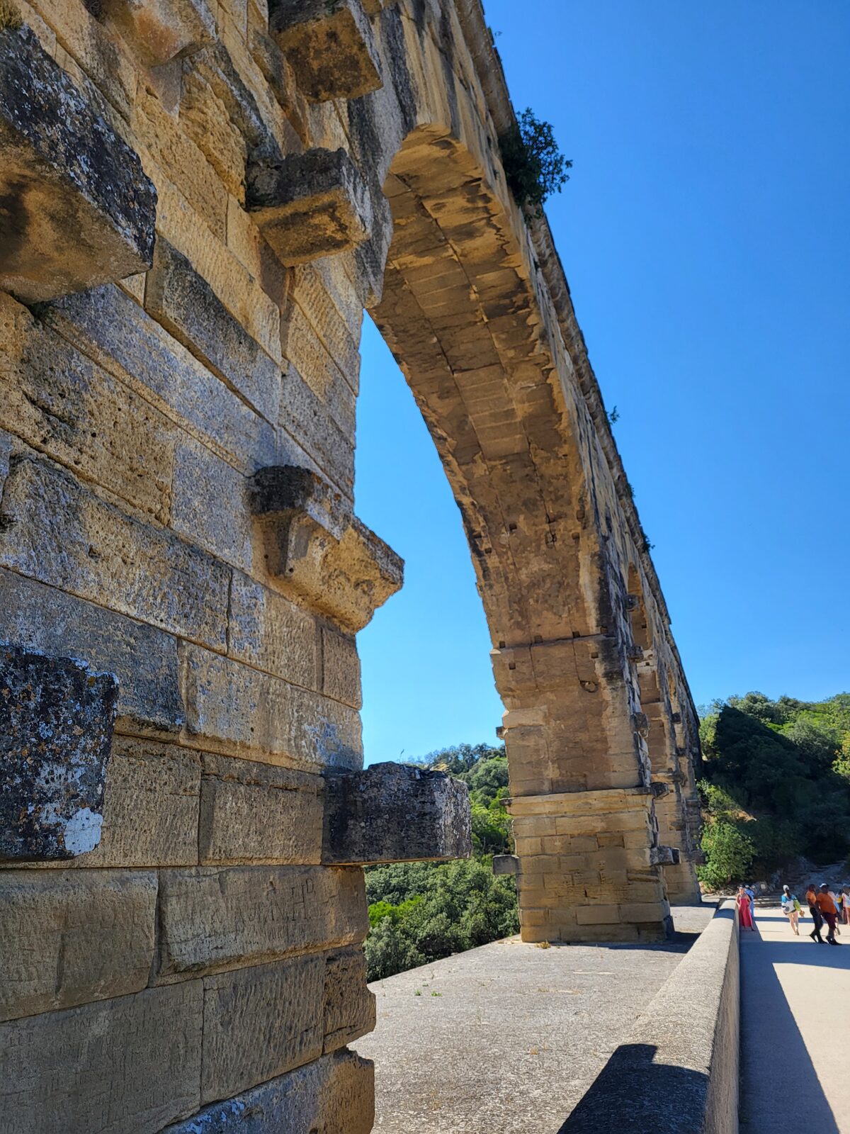 i mensoloni di pietra che sporgono dai piloni del Pont du Gard, sostegni delle impalcature romane
