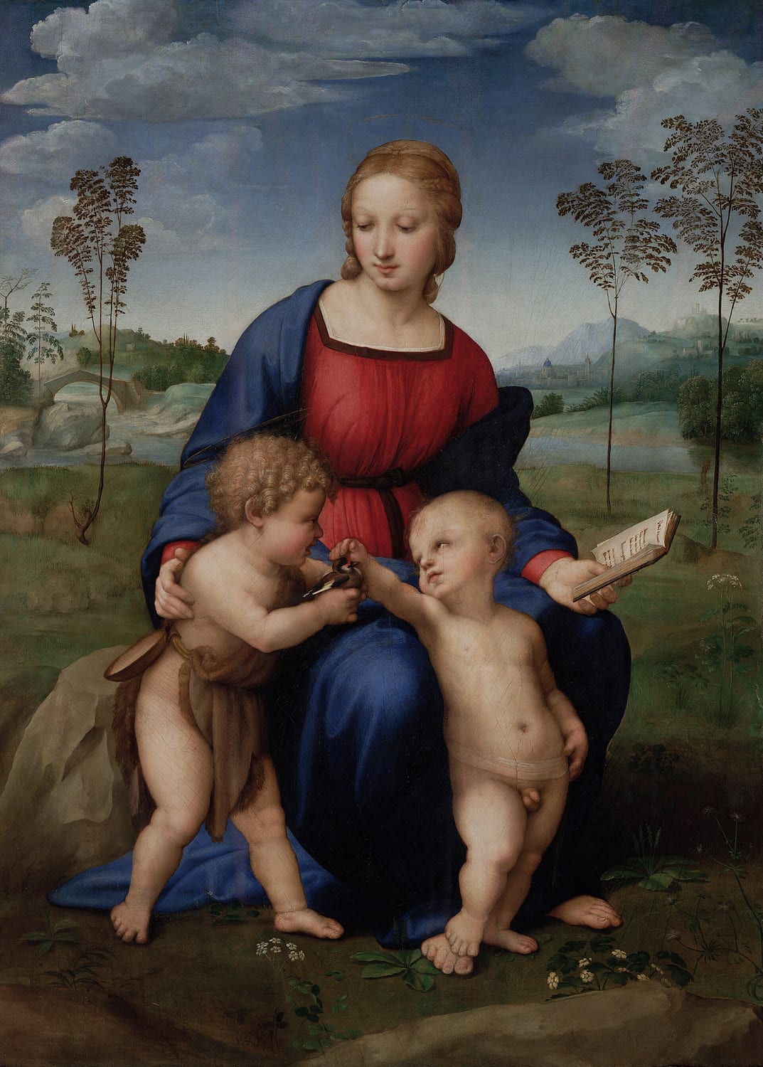 la madonna del cardellino di raffaello, con la vergine, il bambino e san giovannino