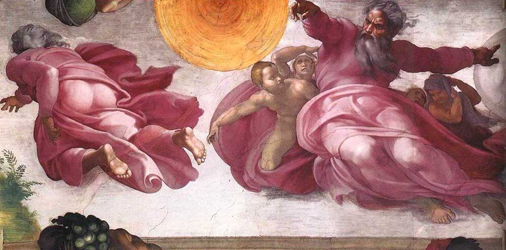 fresques de la voûte de la chapelle sixtine avec dieu séparant la lumière des ténèbres