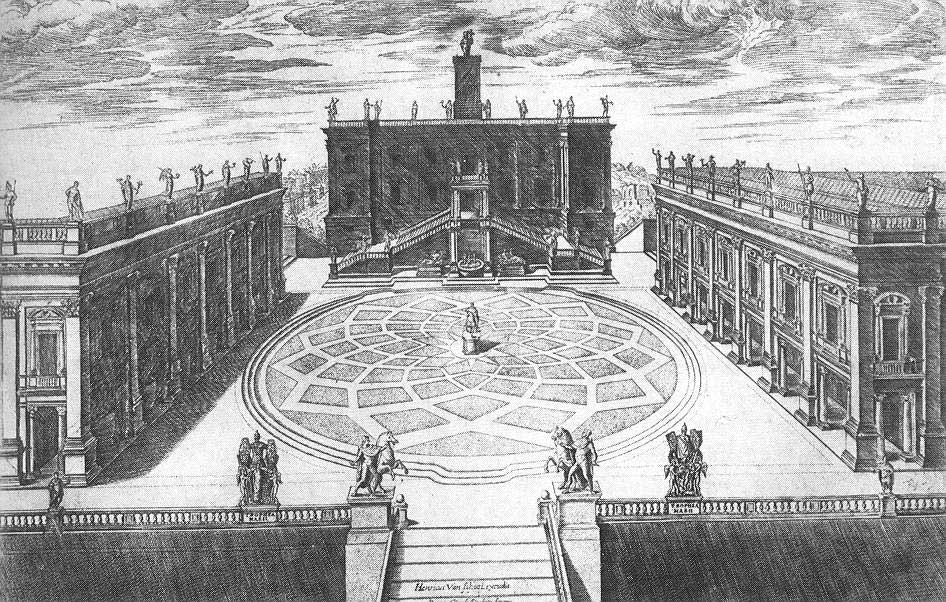 la piazza del campidoglio a roma, progettata da michelangelo