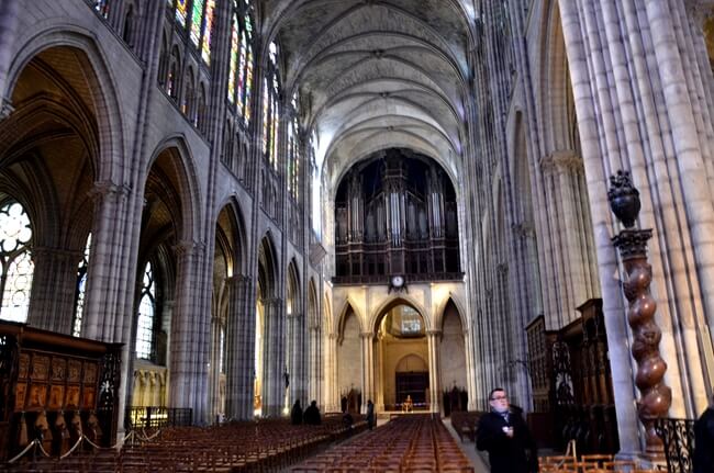 the Gothic interior of the Basilica of Saint-Denis