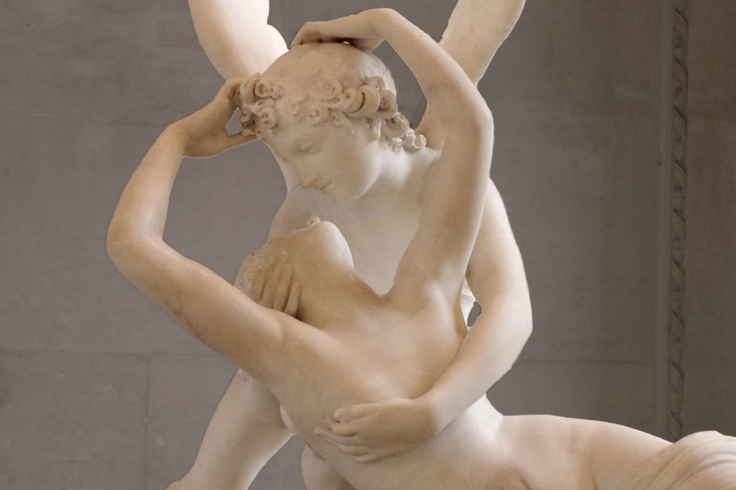 amore e psiche canova, dettaglio del momento del bacio