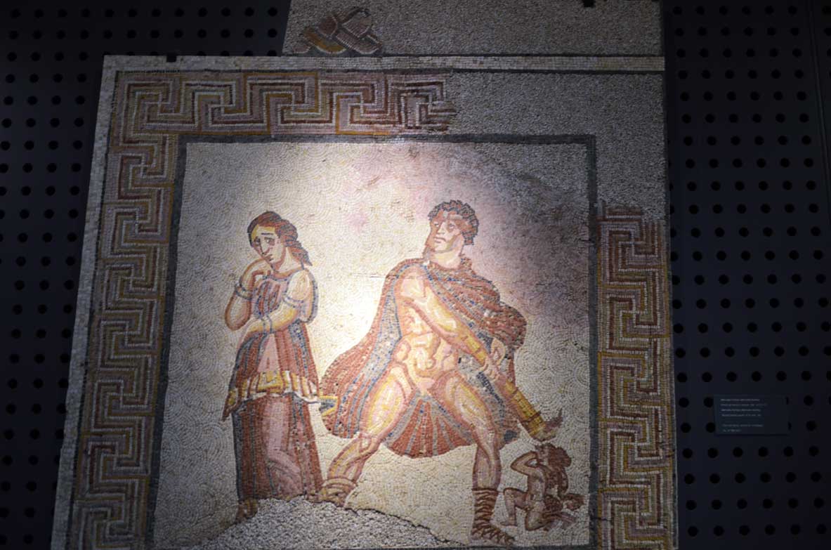 Roman mosaic inside the museum of the Roman theatre in Lisbon