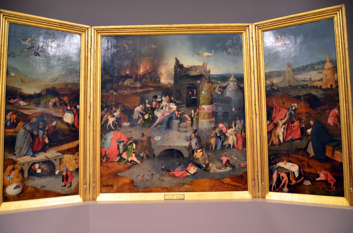 Triptych of the temptations of Saint Anthony by Bosch at the National Museum of Ancient Art in Lisbon