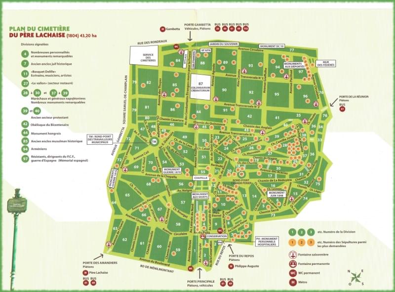 the map of the Père-Lachaise cemetery in Paris